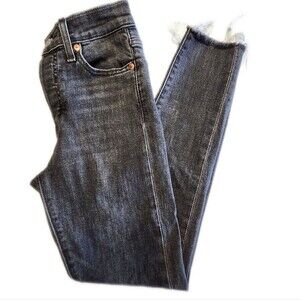 Levi's Wedgie Skinny, Button Fly, Black/Charcoal Wash, Frayed Hems, 25